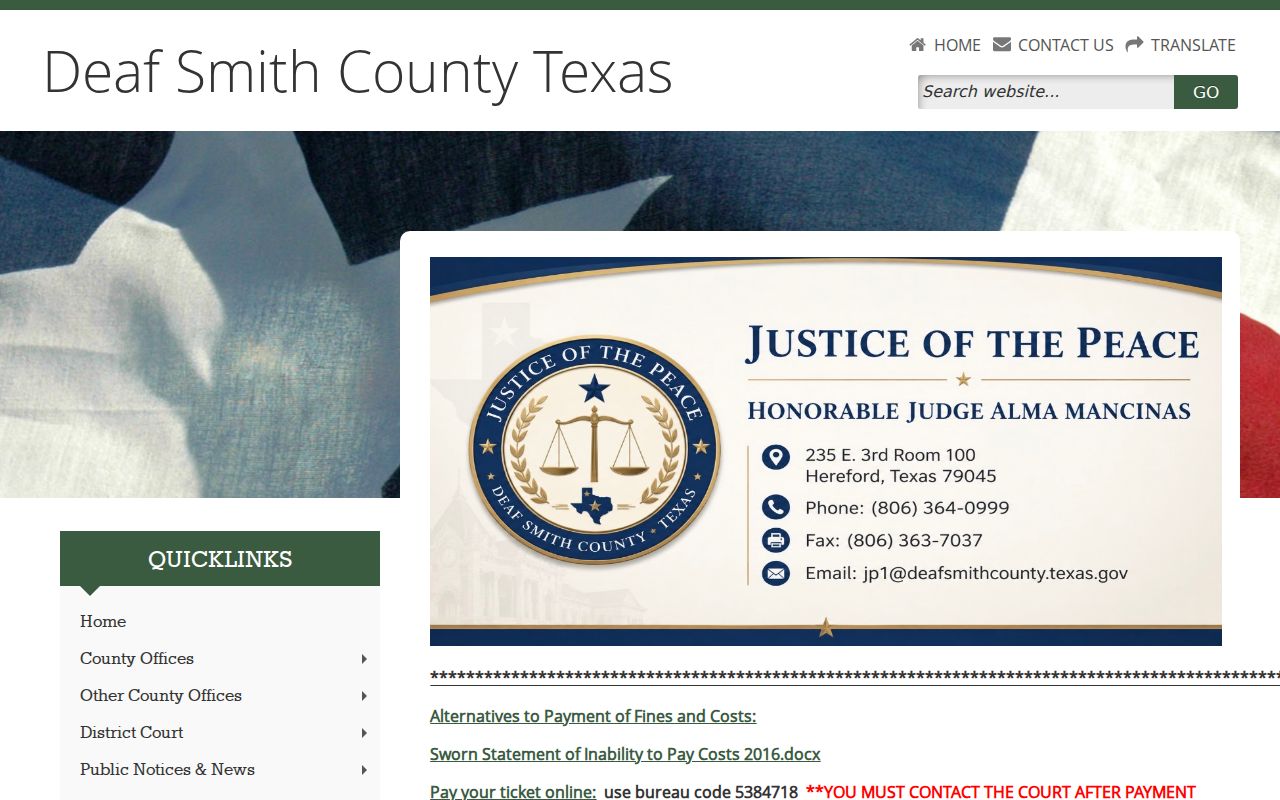 Deaf Smith County traffic court records Justice of the Peace links