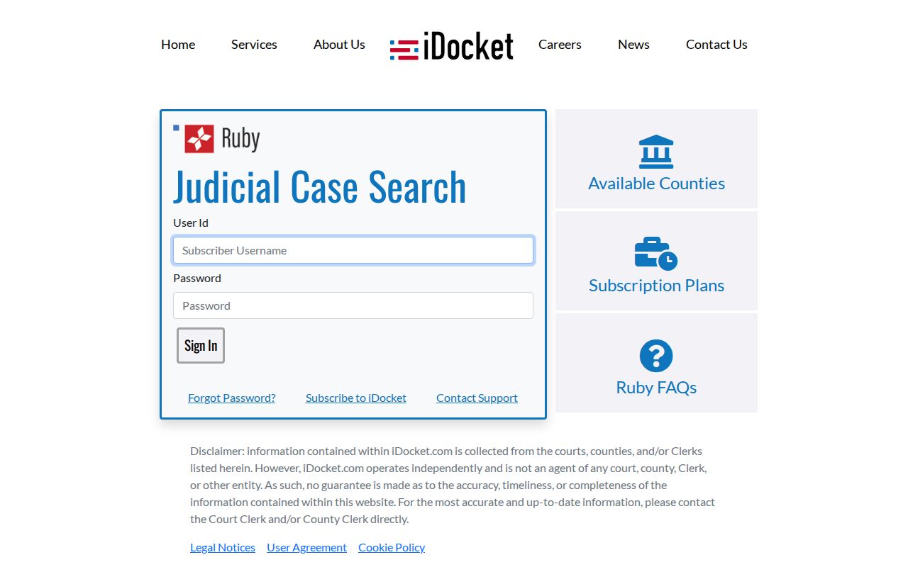 iDocket sign-in screen used for Deaf Smith County case information