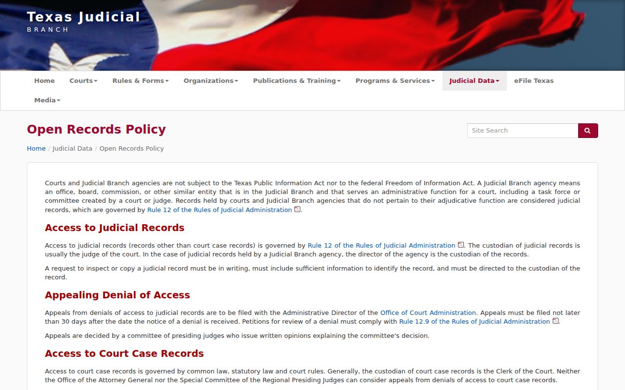 Deaf Smith County court records judicial access policy