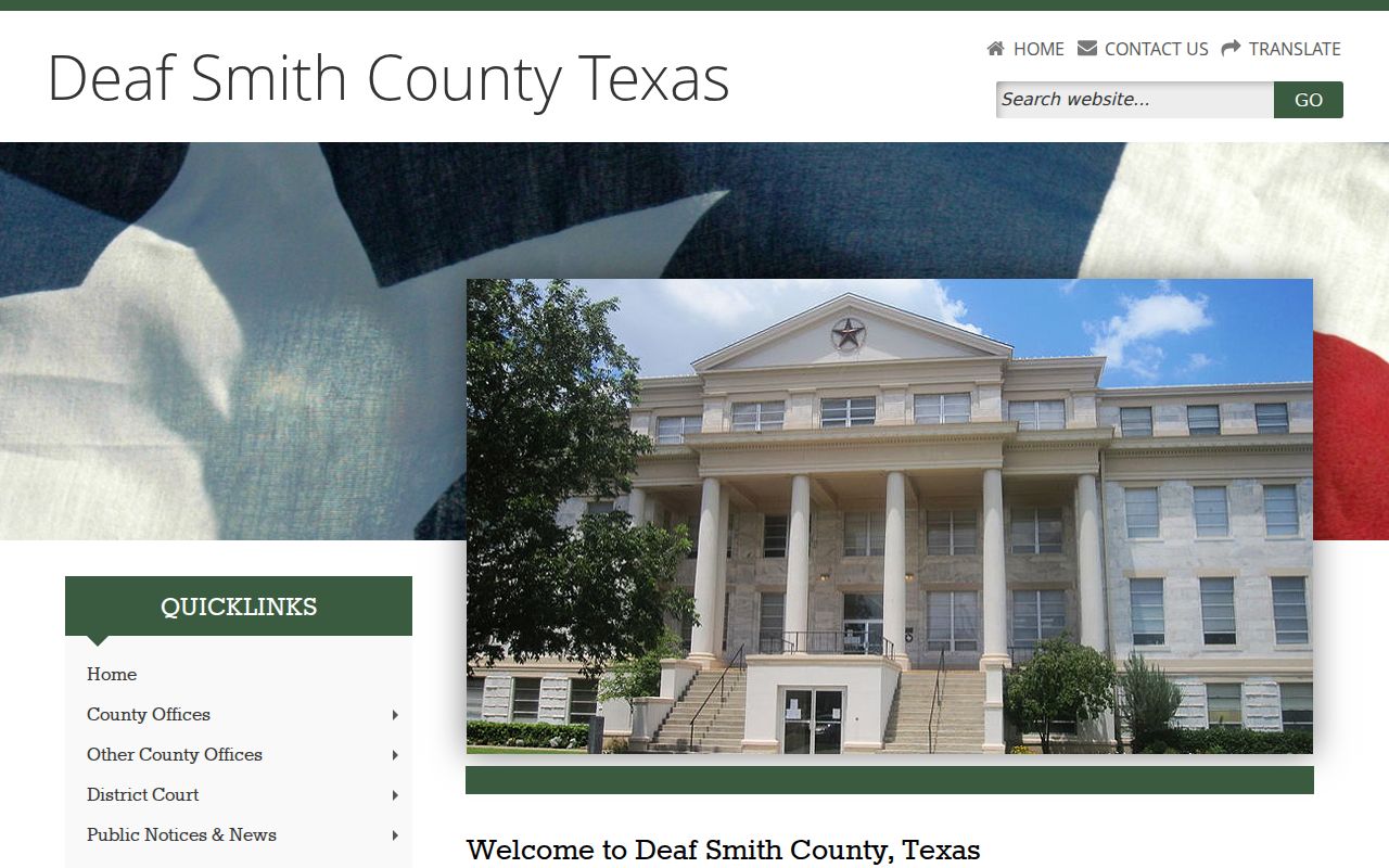 Official Deaf Smith County website showing the county courthouse